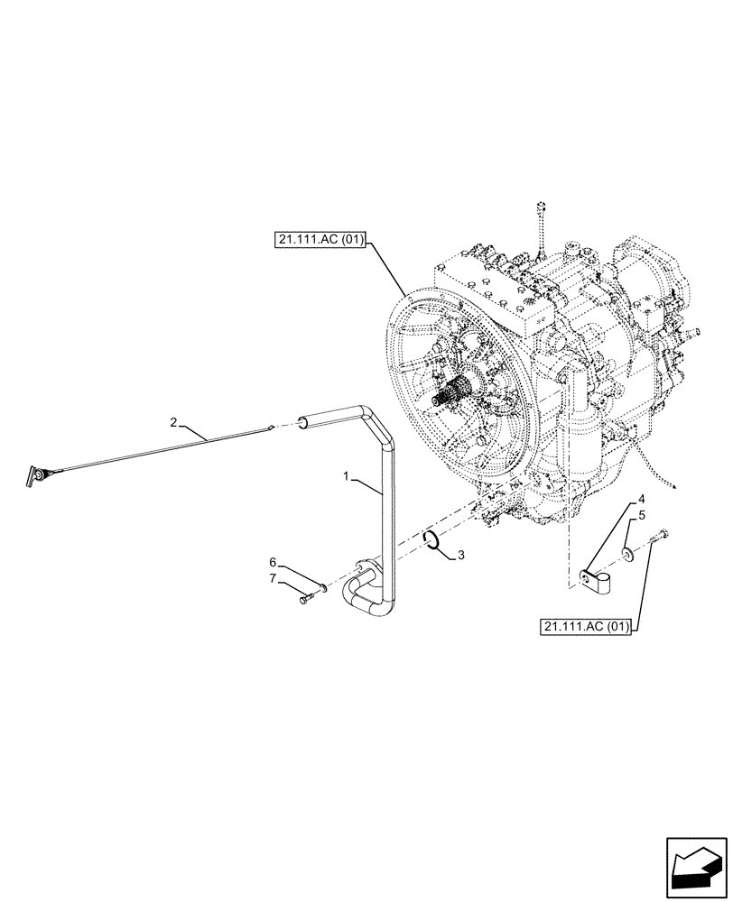 Схема запчастей Case 580SN WT - (21.111.AC[03]) - VAR - 423060, 423061 - TRANSMISSION, SEMI-POWERSHIFT, OIL, DIPSTICK (21) - TRANSMISSION