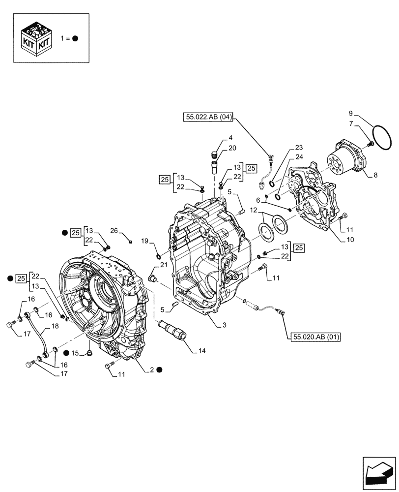 Схема запчастей Case 580SN - (21.111.AC[02]) - VAR - 423060 - TRANSMISSION, SEMI-POWERSHIFT, HOUSING, 2WD (21) - TRANSMISSION