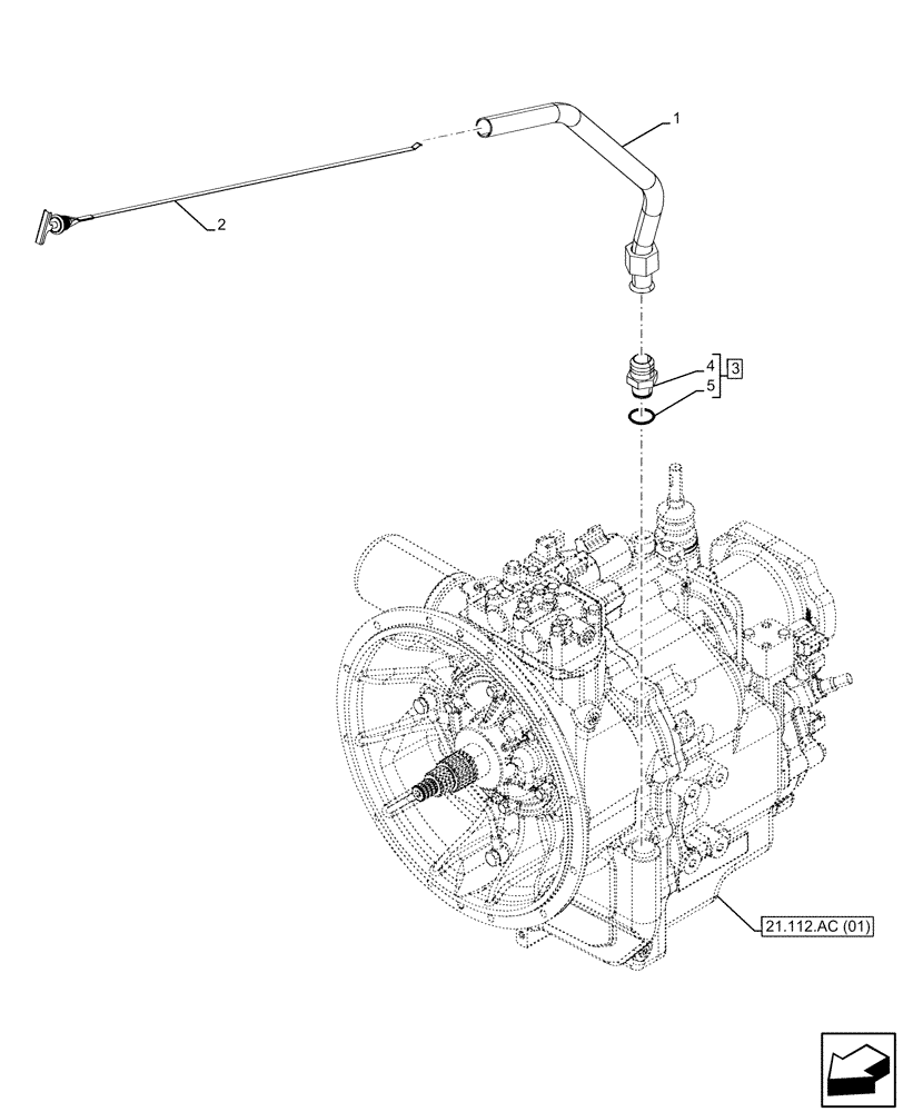 Схема запчастей Case 580SN - (21.112.AF) - VAR - 423058 - TRANSMISSION, POWERSHUTTLE, OIL, DIPSTICK (21) - TRANSMISSION