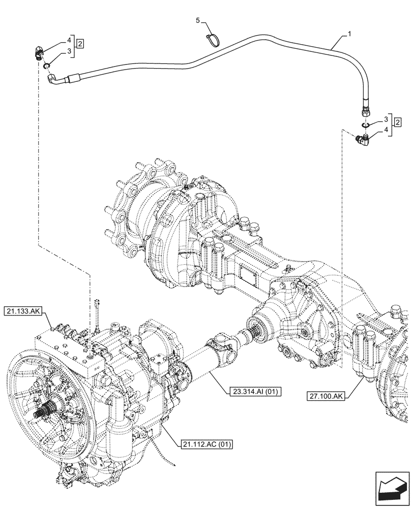 Схема запчастей Case 580SN WT - (27.106.AN[02]) - VAR - 423060, 423061 - TRANSMISSION, SEMI-POWERSHIFT, DIFFERENTIAL LOCK, OIL, SUCTION PIPE (27) - REAR AXLE SYSTEM