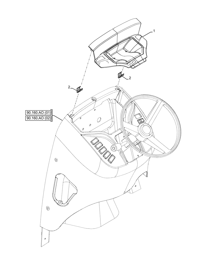 Схема запчастей Case 580SN WT - (90.160.CF[02]) - VAR - 423058, 423059, 423060, 423061, 423062 - INSTRUMENT CLUSTER, FRONT, RELAY, COVER (90) - PLATFORM, CAB, BODYWORK AND DECALS