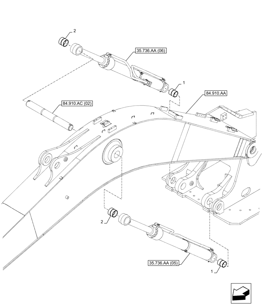 Схема запчастей Case CX300D LC - (84.910.AD[02]) - VAR - 481858 - BOOM CYLINDER, BUSHING (84) - BOOMS, DIPPERS & BUCKETS