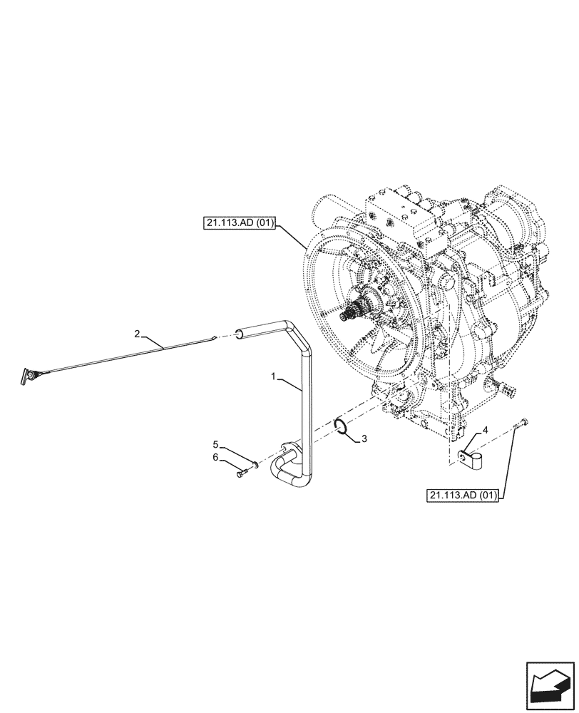 Схема запчастей Case 580SN WT - (21.113.AF) - VAR - 423062 - TRANSMISSION, POWERSHIFT, OIL, DIPSTICK (21) - TRANSMISSION