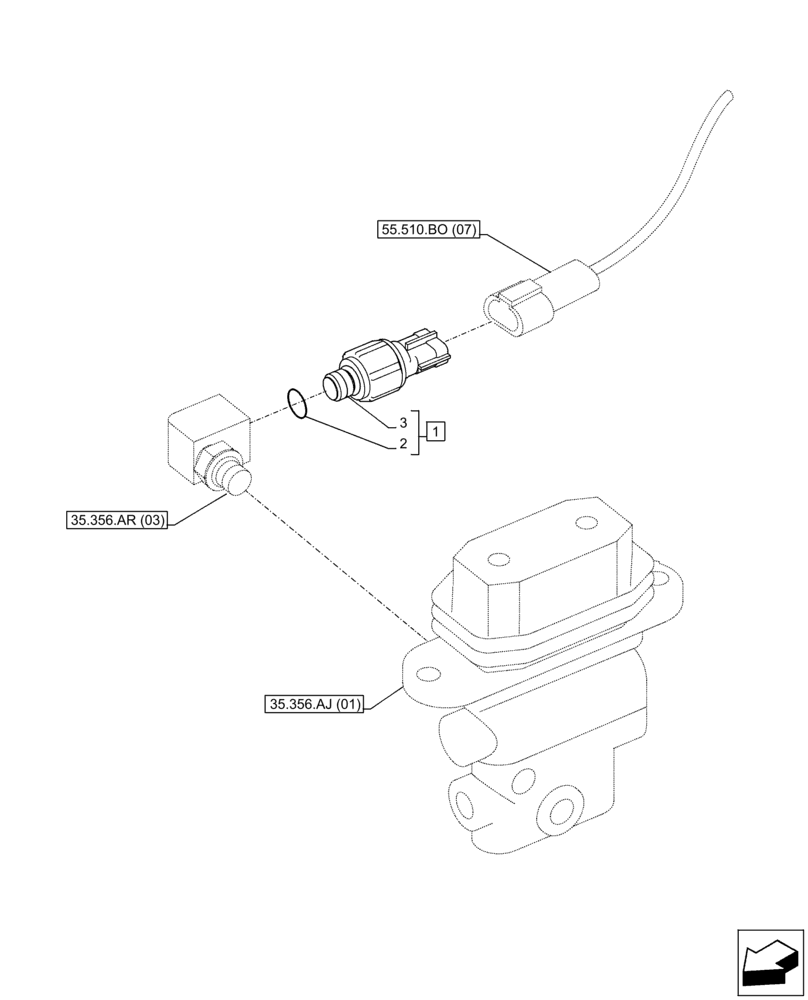 Схема запчастей Case CX300D LC - (55.512.BV[01]) - FOOT CONTROL VALVE, SENSOR (55) - ELECTRICAL SYSTEMS