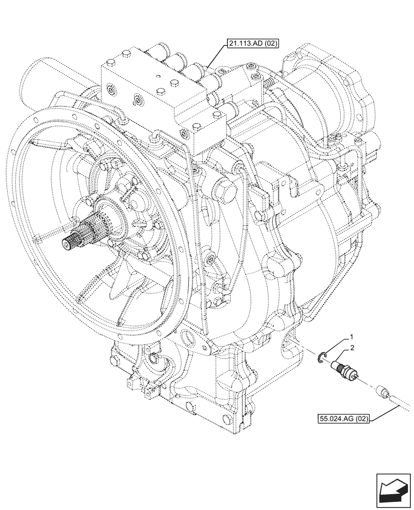 Схема запчастей Case 590SN - (55.020.AB[02]) - VAR - 423062 - TRANSMISSION, POWERSHIFT, SPEED SENSOR (55) - ELECTRICAL SYSTEMS