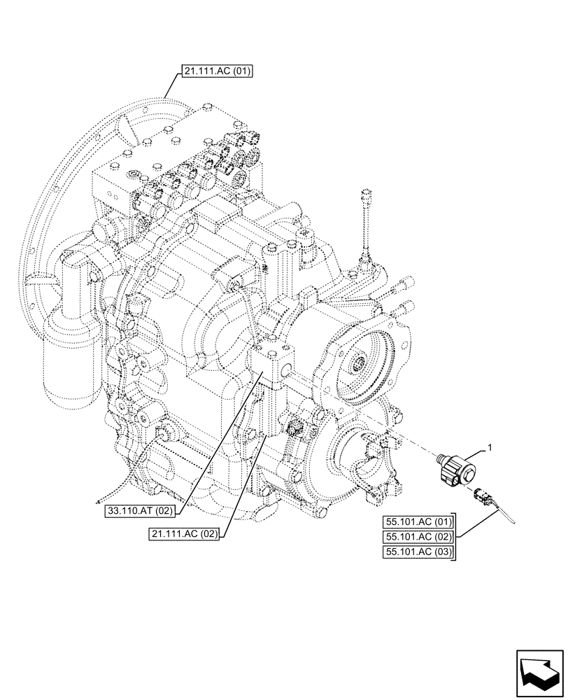 Схема запчастей Case 580SN WT - (55.031.AD[02]) - VAR - 423060, 423061 - TRANSMISSION, SEMI-POWERSHIFT, PARKING BRAKE, CONTROL VALVE, SOLENOID (55) - ELECTRICAL SYSTEMS