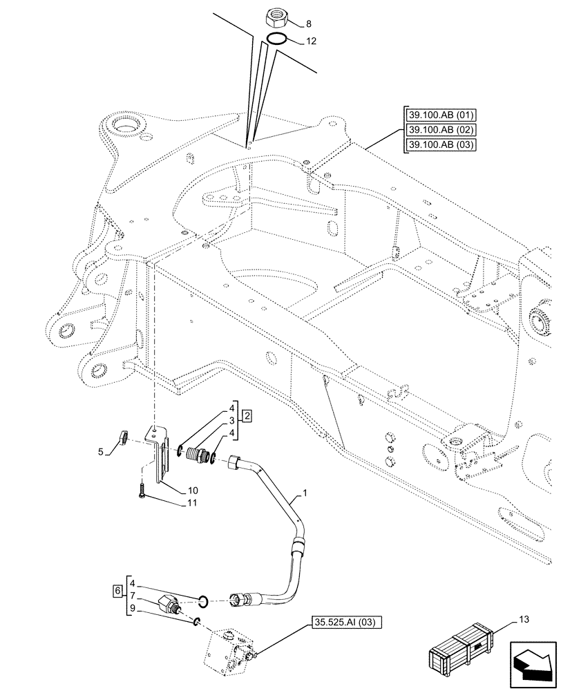 Схема запчастей Case 580SN - (35.525.AA[16]) - VAR - 747662 - AUXILIARY HYDRAULIC, LINES (35) - HYDRAULIC SYSTEMS