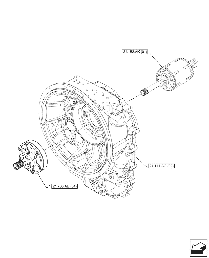 Схема запчастей Case 580SN - (21.700.AE[03]) - VAR - 423060, 423061 - TRANSMISSION, SEMI-POWERSHIFT, OIL PUMP (21) - TRANSMISSION