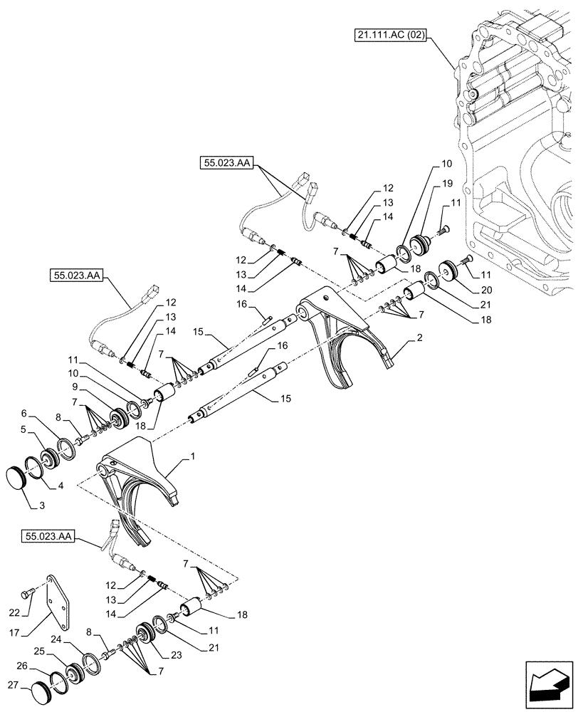 Схема запчастей Case 590SN - (21.133.AF) - VAR - 423060, 423061 - TRANSMISSION, SEMI-POWERSHIFT, TRANSMISSION CONTROL (21) - TRANSMISSION