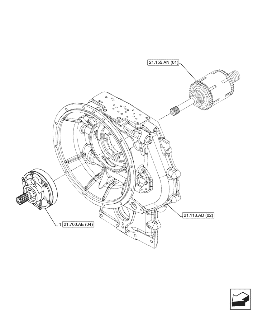 Схема запчастей Case 580SN - (21.700.AE[05]) - VAR - 423062 - TRANSMISSION, POWERSHIFT, OIL PUMP (21) - TRANSMISSION