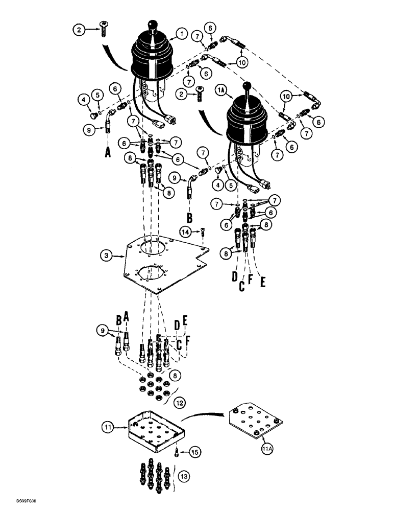 Схема запчастей Case 721B - (8-074) - REMOTE LOADER CONTROL CIRCUIT, TWO LEVERS WITH FOUR SPOOL VALVE (08) - HYDRAULICS