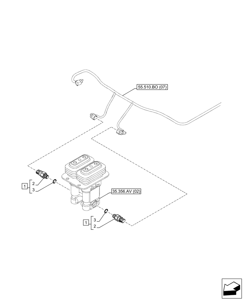 Схема запчастей Case CX300D LC - (55.512.BV[02]) - FOOT CONTROL VALVE, SENSOR (55) - ELECTRICAL SYSTEMS