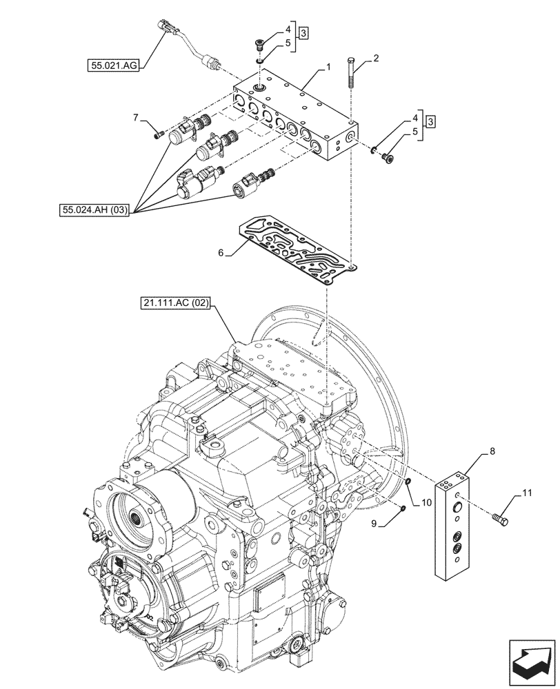 Схема запчастей Case 590SN - (21.133.AK) - VAR - 423060, 423061 - TRANSMISSION, SEMI-POWERSHIFT, CONTROL VALVE (21) - TRANSMISSION