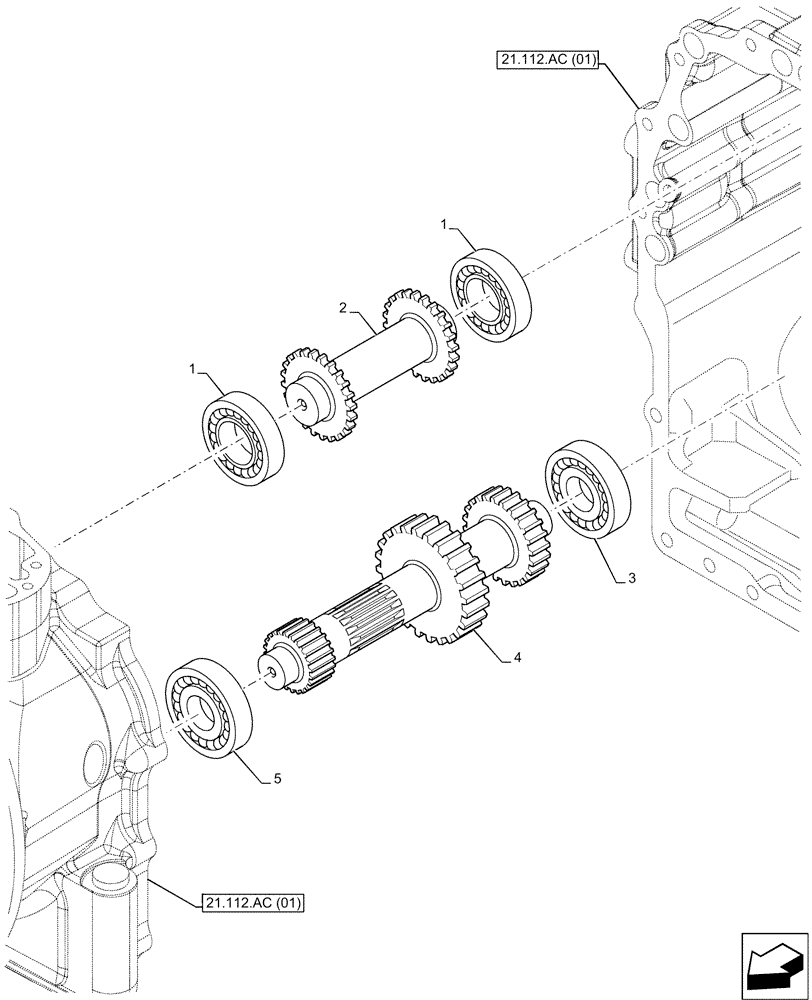 Схема запчастей Case 580SN - (21.154.AJ[04]) - VAR - 423059 - TRANSMISSION, POWERSHUTTLE, PRIMARY SHAFT, 4WD (21) - TRANSMISSION