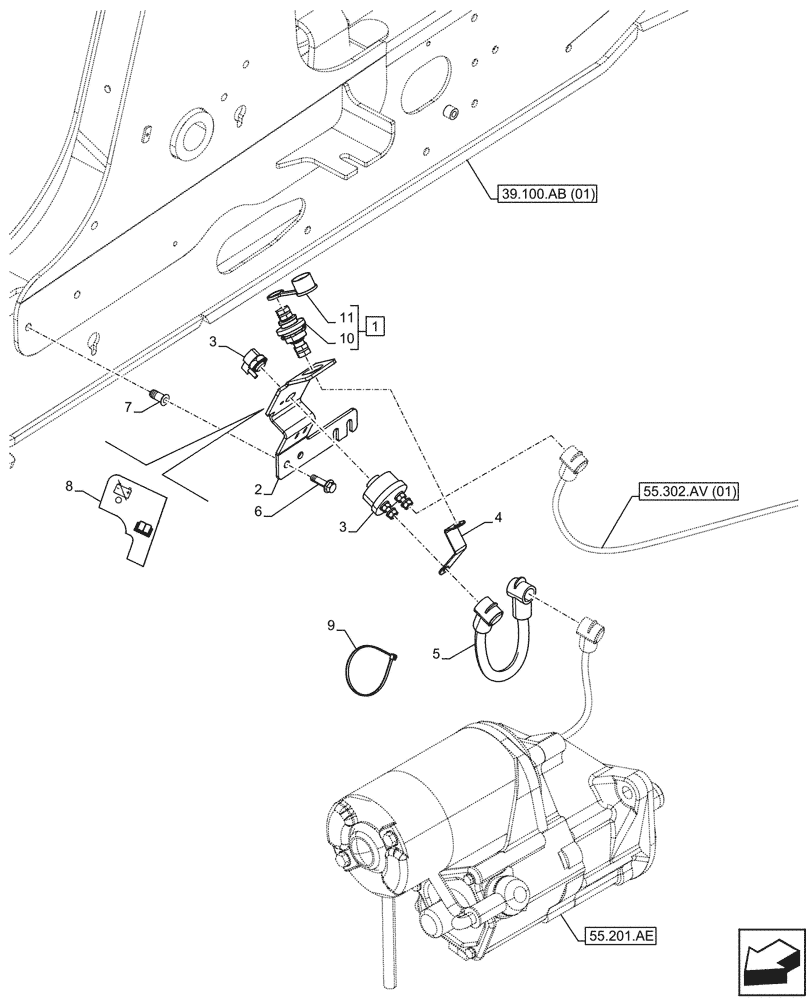 Схема запчастей Case 580SN - (55.302.AI) - VAR - 747874 - BATTERY CUT-OUT (55) - ELECTRICAL SYSTEMS