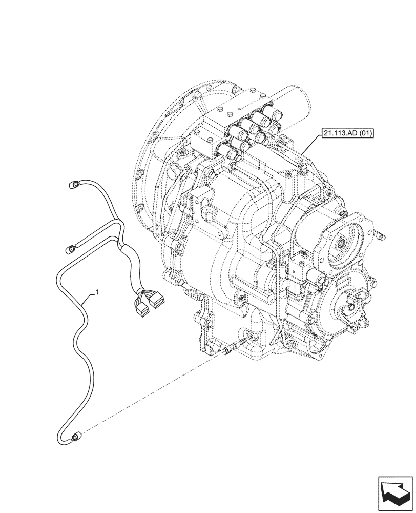 Схема запчастей Case 580SN WT - (55.024.AG[02]) - VAR - 423062 - TRANSMISSION, POWERSHIFT, CONTROL VALVE, SOLENOID, HARNESS (55) - ELECTRICAL SYSTEMS