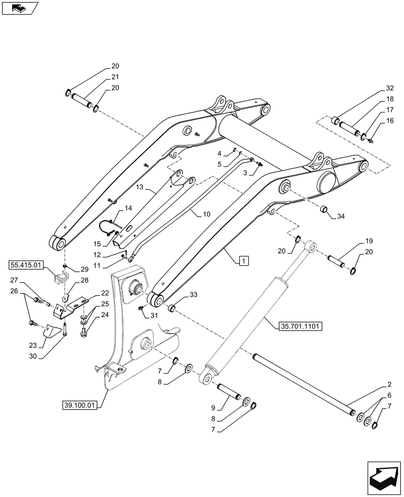 Схема запчастей Case 580SN - (82.100.01[01]) - FRAME - LOADER LIFT (82) - FRONT LOADER & BUCKET