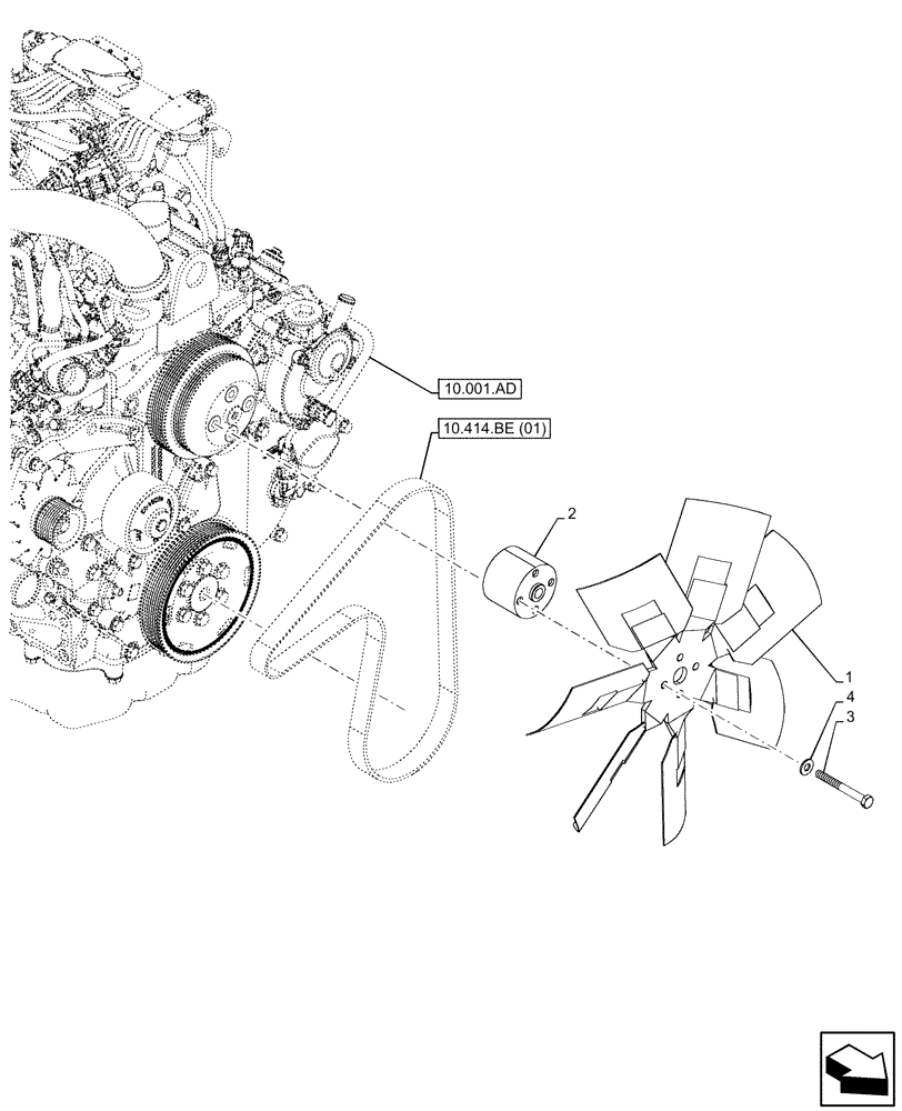 Схема запчастей Case 580SN WT - (10.414.AC[01]) - ENGINE, FAN (10) - ENGINE