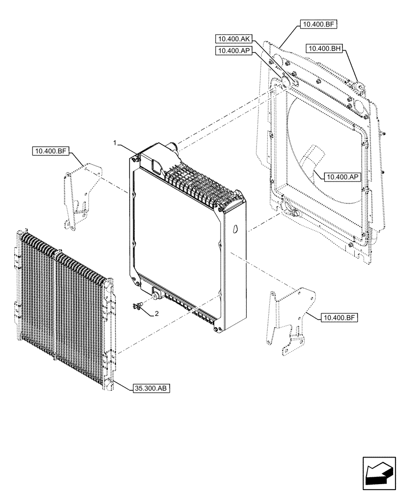 Схема запчастей Case 580SN WT - (10.400.BE) - VAR - 423000, 423001, 442082, 747853, 747854, 747855 - RADIATOR (10) - ENGINE