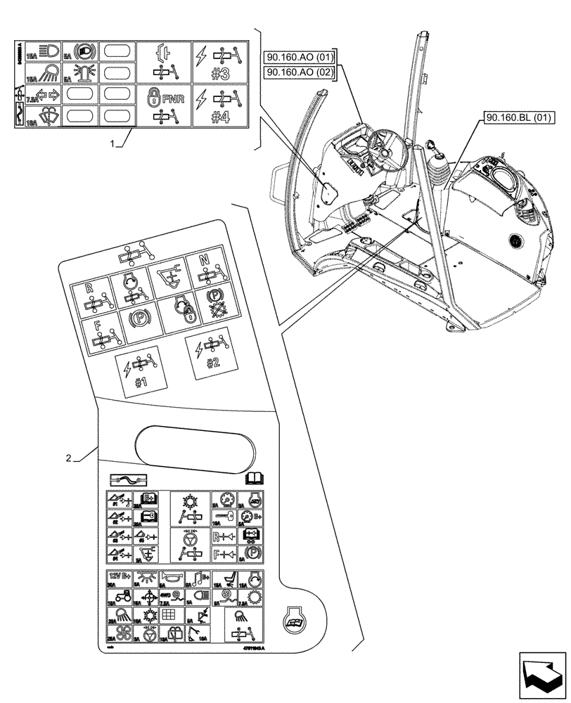 Схема запчастей Case 580SN - (90.108.AC[01]) - VAR - 423058, 423059 - WARNING DECAL (90) - PLATFORM, CAB, BODYWORK AND DECALS