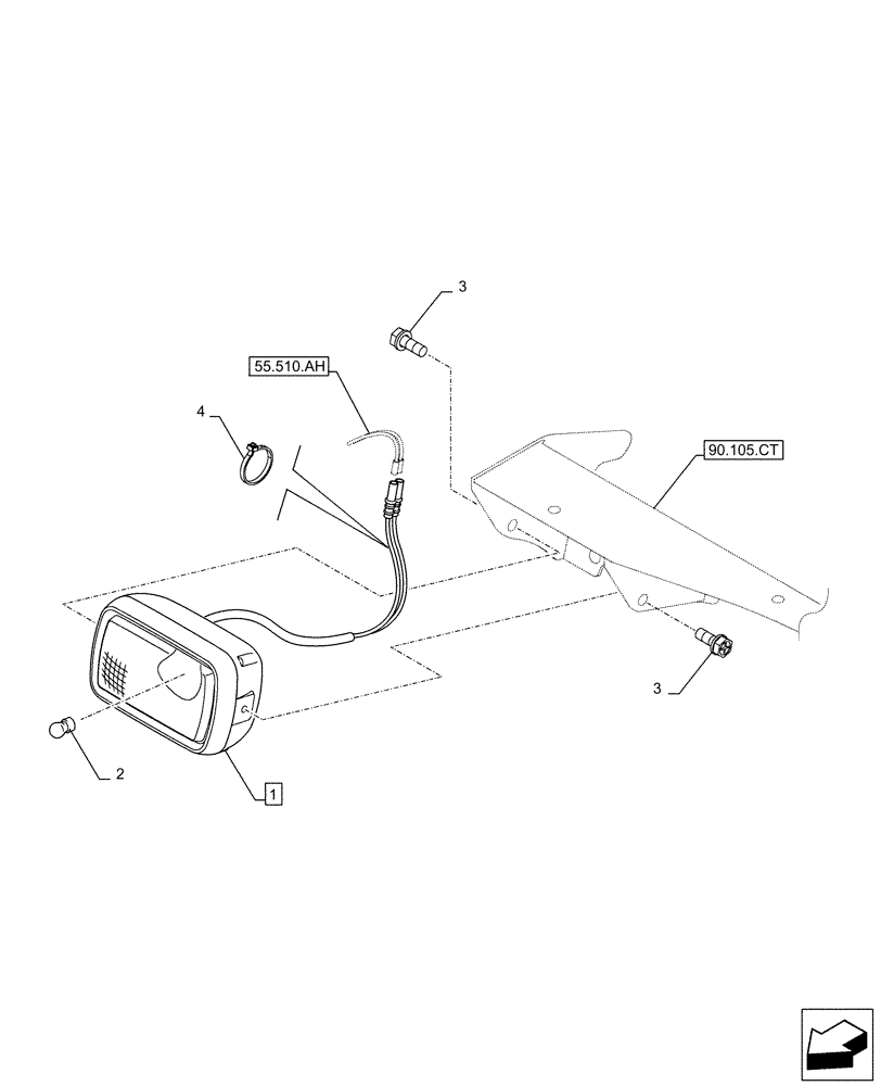 Схема запчастей Case CX130D - (55.514.AB[02]) - VAR - 461555, 488040 - WORKING LIGHT, CAB, W/ DEFLECTOR (55) - ELECTRICAL SYSTEMS