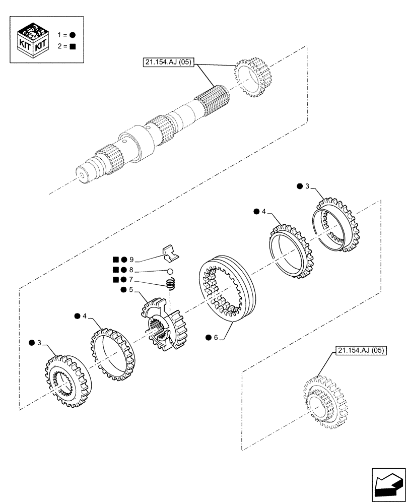 Схема запчастей Case 590SN - (21.154.AG[02]) - VAR - 423058 - TRANSMISSION, POWERSHUTTLE, SYNCHRONIZER, 2WD (21) - TRANSMISSION