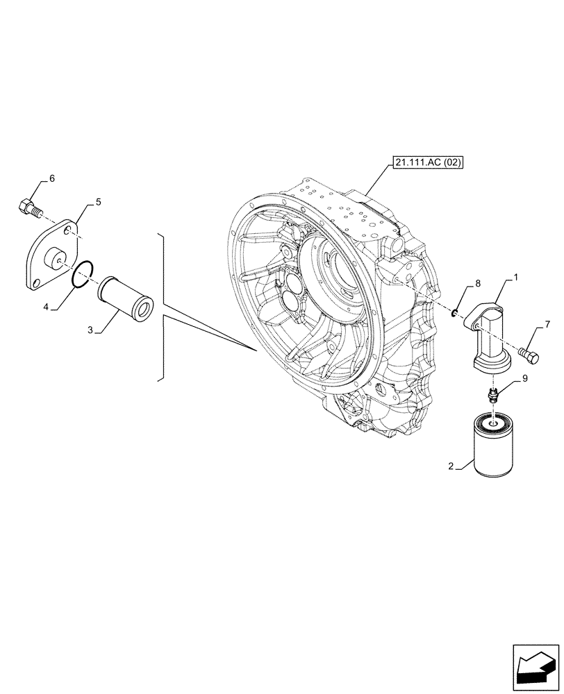 Схема запчастей Case 580SN - (21.103.AJ) - VAR - 423060, 423061 - TRANSMISSION, SEMI-POWERSHIFT, OIL FILTER (21) - TRANSMISSION