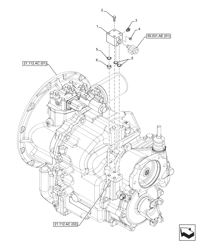 Схема запчастей Case 590SN - (33.110.AT[01]) - VAR - 423058 - TRANSMISSION, POWERSHUTTLE, PARKING BRAKE, CONTROL VALVE, 2WD (33) - BRAKES & CONTROLS