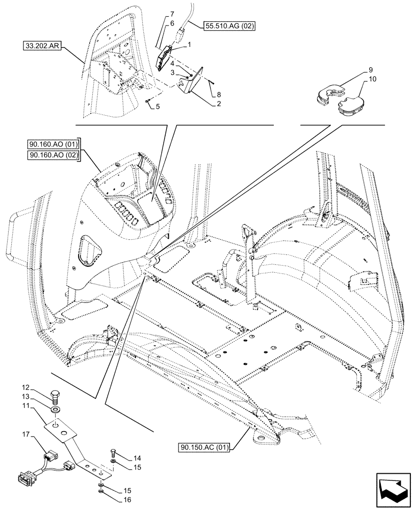 Схема запчастей Case 580SN - (55.024.AE[02]) - VAR - 423062 - TRANSMISSION, POWERSHIFT, ELECTRONIC, CONTROL, MODULE (55) - ELECTRICAL SYSTEMS