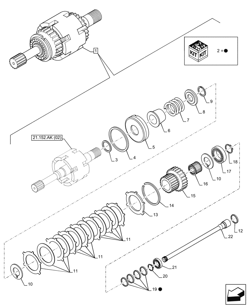 Схема запчастей Case 580SN - (21.152.AK[03]) - VAR - 423060, 423061 - TRANSMISSION, SEMI-POWERSHIFT, INPUT SHAFT, COMPONENTS (21) - TRANSMISSION