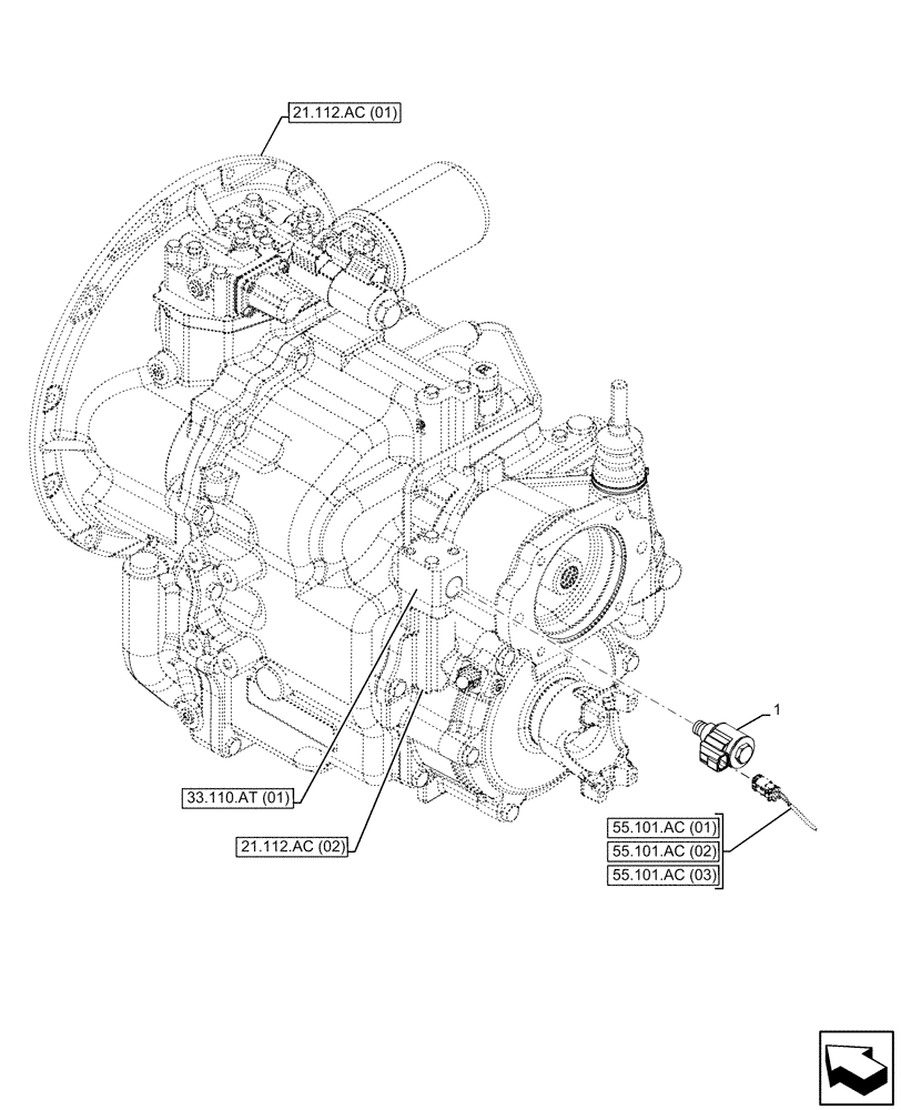 Схема запчастей Case 580SN - (55.031.AD[01]) - VAR - 423058 - TRANSMISSION, POWERSHUTTLE, 2WD, PARKING BRAKE, CONTROL VALVE, SOLENOID (55) - ELECTRICAL SYSTEMS