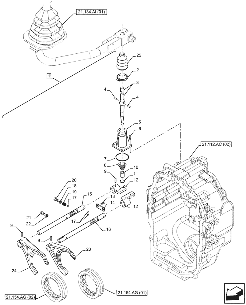 Схема запчастей Case 580SN - (21.134.AH) - VAR - 423059 - TRANSMISSION, POWERSHUTTLE, GEARSHIFT, 4WD (21) - TRANSMISSION