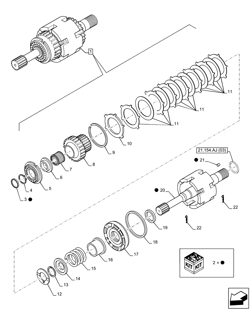 Схема запчастей Case 580SN WT - (21.154.AJ[02]) - VAR - 423058, 423059 - TRANSMISSION, POWERSHUTTLE, INPUT SHAFT, COMPONENTS (21) - TRANSMISSION