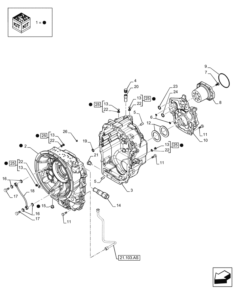 Схема запчастей Case 580SN WT - (21.111.AC[02]) - VAR - 423061 - TRANSMISSION, SEMI-POWERSHIFT, HOUSING, 4WD (21) - TRANSMISSION