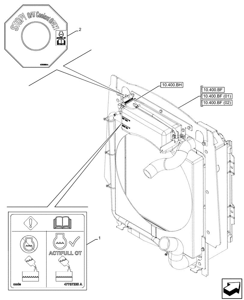 Схема запчастей Case 580SN - (90.108.AC[21]) - VAR - 423000, 423001, 442082, 747853, 747854, 747855 - WARNING DECAL, RADIATOR (90) - PLATFORM, CAB, BODYWORK AND DECALS