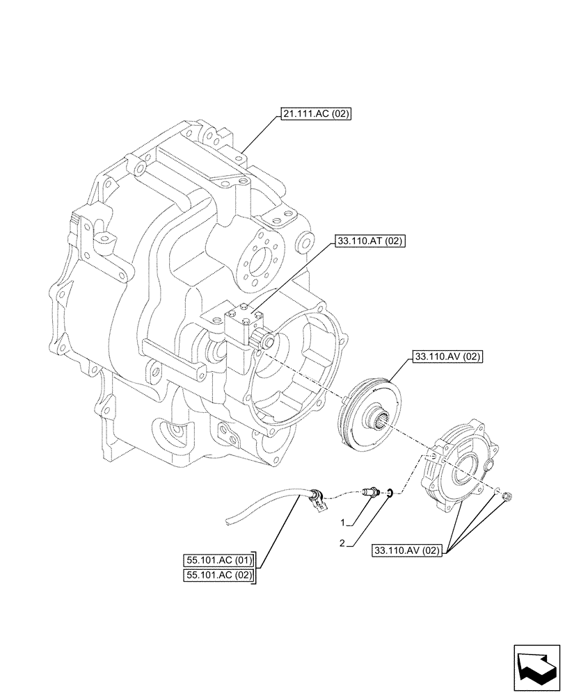 Схема запчастей Case 580SN WT - (55.031.AE[02]) - VAR - 423060, 423061 - TRANSMISSION, SEMI-POWERSHIFT, PARKING BRAKE, PRESSURE SENSOR (55) - ELECTRICAL SYSTEMS