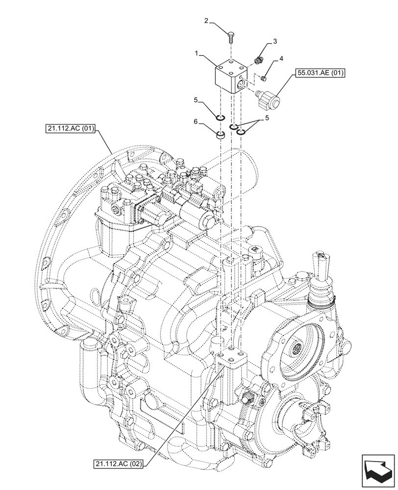 Схема запчастей Case 590SN - (33.110.AT[01]) - VAR - 423059 - TRANSMISSION, POWERSHUTTLE, PARKING BRAKE, CONTROL VALVE, 4WD (33) - BRAKES & CONTROLS