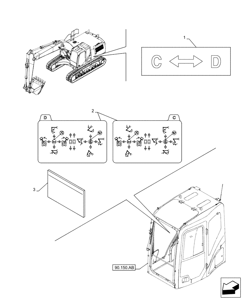 Схема запчастей Case CX130D - (90.108.AA[02]) - VAR - 461558 - DECAL, CONTROL PATTERN SELECTION (90) - PLATFORM, CAB, BODYWORK AND DECALS