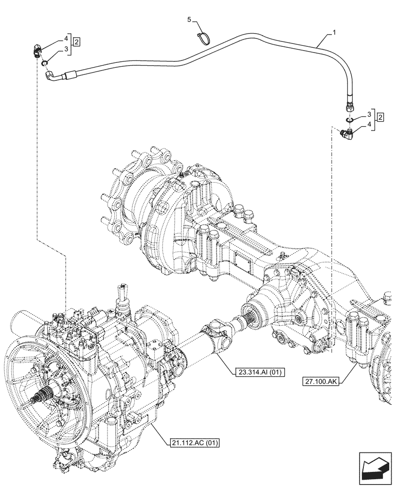 Схема запчастей Case 590SN - (27.106.AN[01]) - VAR - 423059 - TRANSMISSION, POWERSHUTTLE, DIFFERENTIAL LOCK, OIL, SUCTION PIPE (27) - REAR AXLE SYSTEM