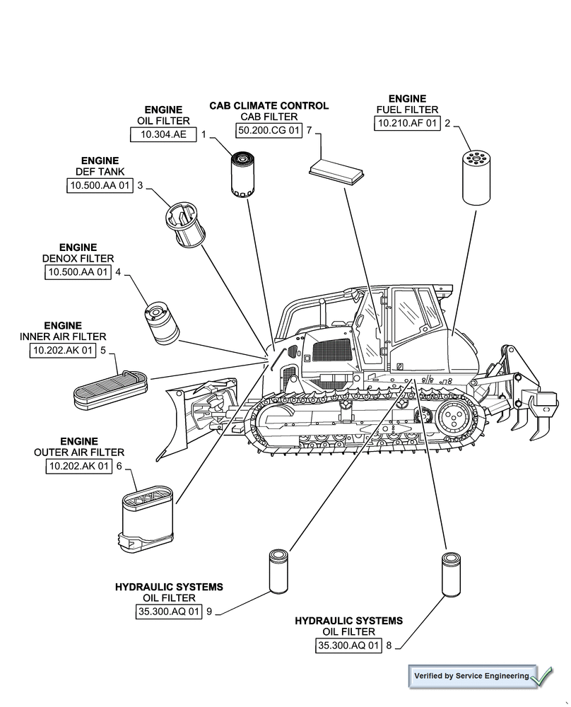 Схема запчастей Case 2050M LT - (05.100.03[01]) - FILTERS (05) - SERVICE & MAINTENANCE