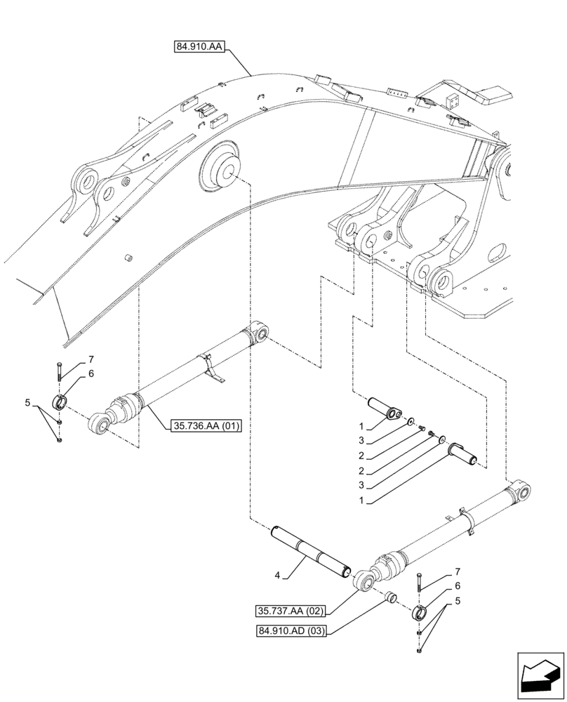 Схема запчастей Case CX300D LC - (84.910.AC[03]) - VAR - 481064 - BOOM, CYLINDER, PIN, SAFETY VALVE (84) - BOOMS, DIPPERS & BUCKETS