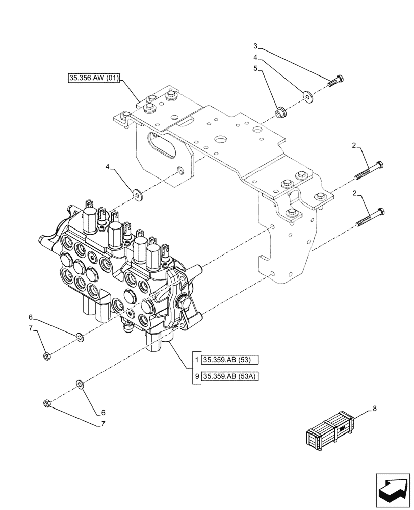 Схема запчастей Case 590SN - (35.359.AB[03]) - BACKHOE CONTROL VALVE, 7-SPOOL, MOUNTING PARTS, EXTENDABLE DIPPER, W/ TWO LEVER CONTROLS (35) - HYDRAULIC SYSTEMS