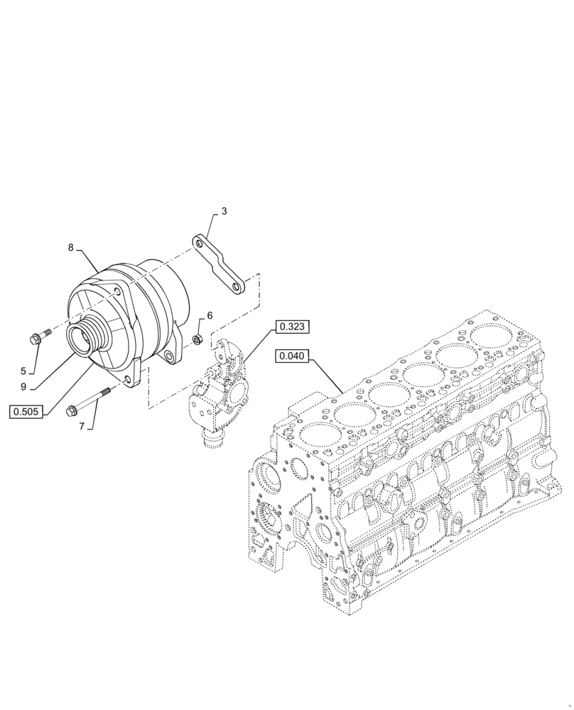 Схема запчастей Case 1850K - (0.400[01]) - ALTERNATOR, MOUNTING (01) - ENGINE