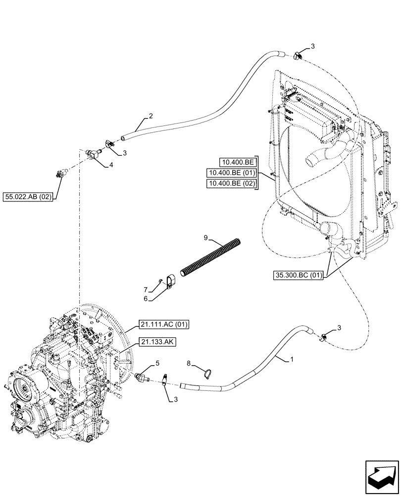 Схема запчастей Case 580SN - (21.103.AN) - VAR - 423060, 423061 - TRANSMISSION, SEMI-POWERSHIFT, OIL COOLER LINE (21) - TRANSMISSION