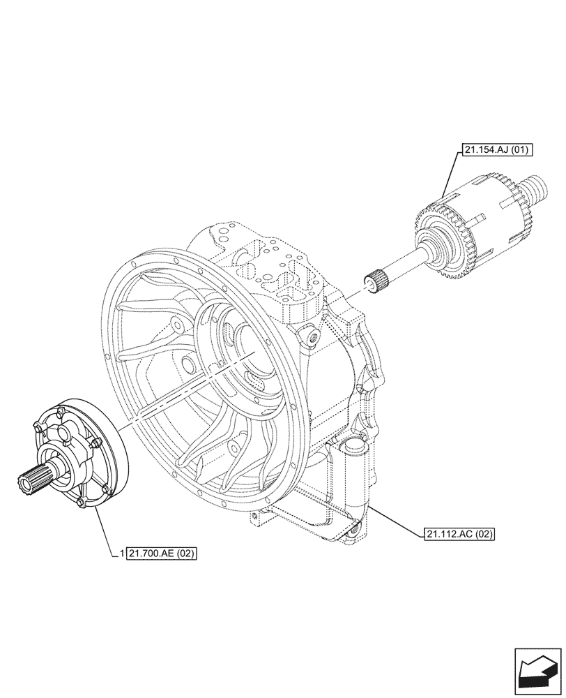 Схема запчастей Case 580SN - (21.700.AE[01]) - VAR - 423058 - TRANSMISSION, POWERSHUTTLE, OIL PUMP, 2WD (21) - TRANSMISSION