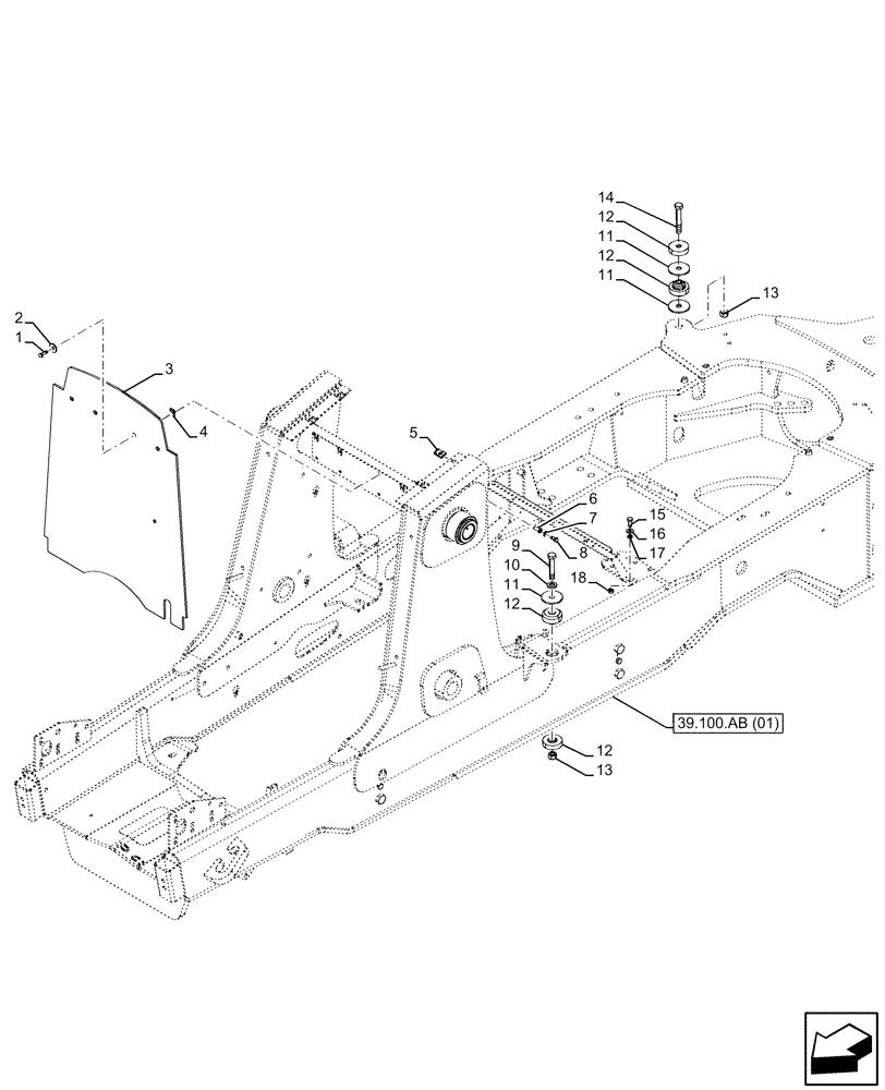 Схема запчастей Case 590SN - (39.100.AB[03]) - FRAME (39) - FRAMES AND BALLASTING