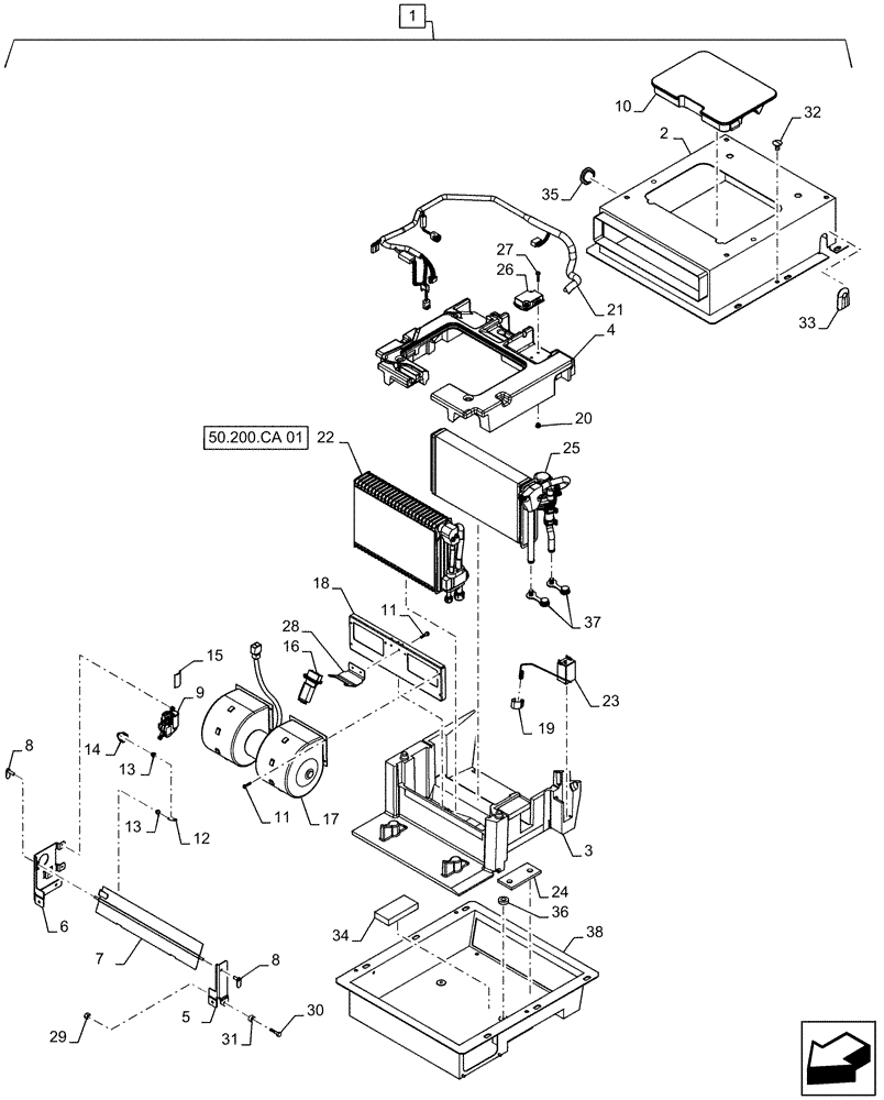 Схема запчастей Case 821F - (50.200.CA) - AIR CONDITIONING WITH HEATER ASSEMBLY (50) - CAB CLIMATE CONTROL