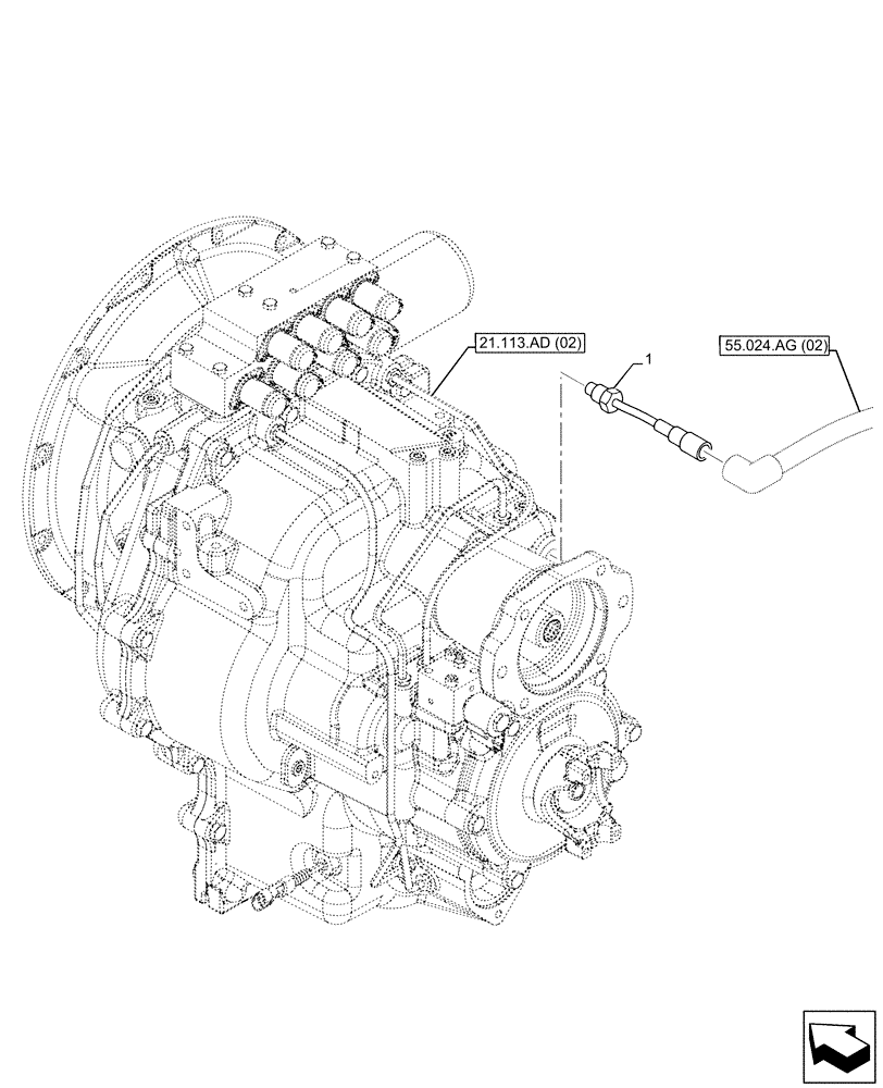 Схема запчастей Case 590SN - (55.022.AB[05]) - VAR - 423062 - TRANSMISSION, POWERSHIFT, SENSOR, THERMOSTAT (55) - ELECTRICAL SYSTEMS