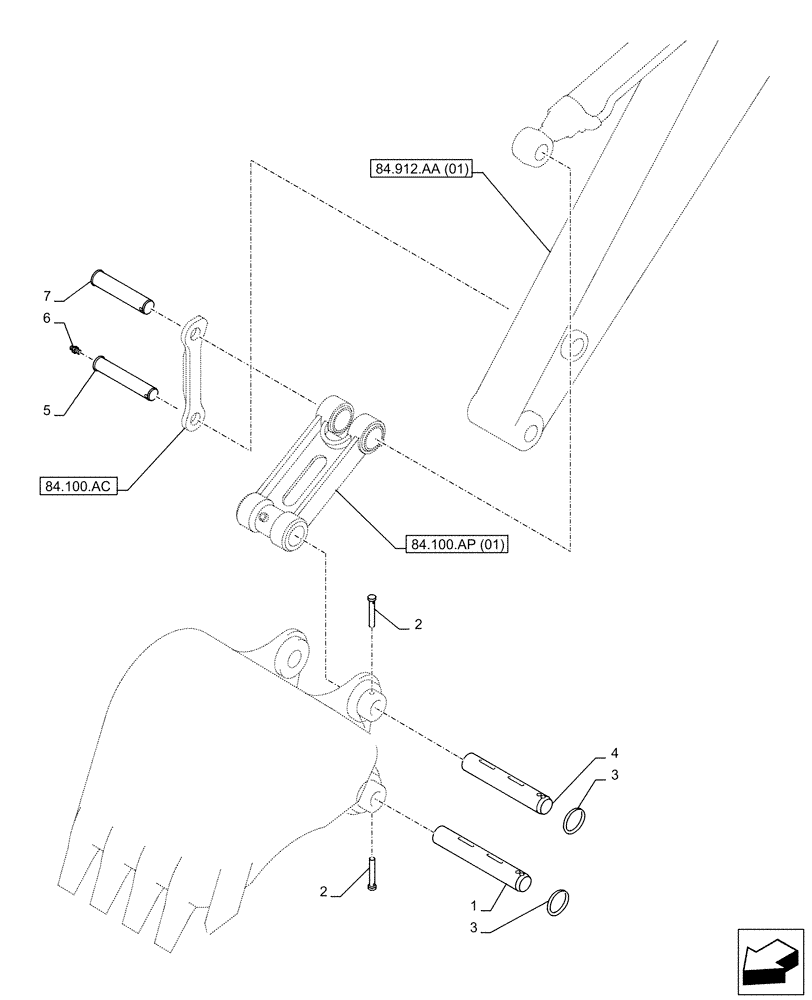 Схема запчастей Case CX300D LC - (84.100.AQ[01]) - VAR - 461023, 488046, 481064 - BUCKET, PIN (84) - BOOMS, DIPPERS & BUCKETS