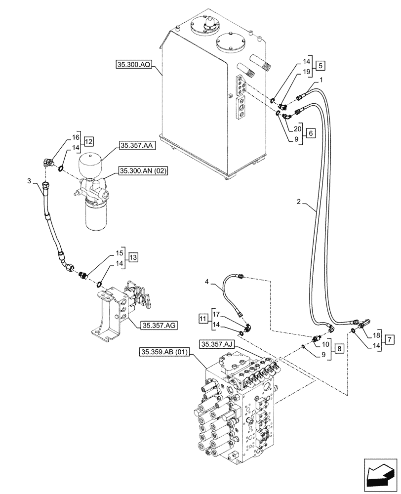 Схема запчастей Case CX300D LC - (35.357.AR[02]) - PILOT VALVE, CONTROL VALVE LINE (35) - HYDRAULIC SYSTEMS